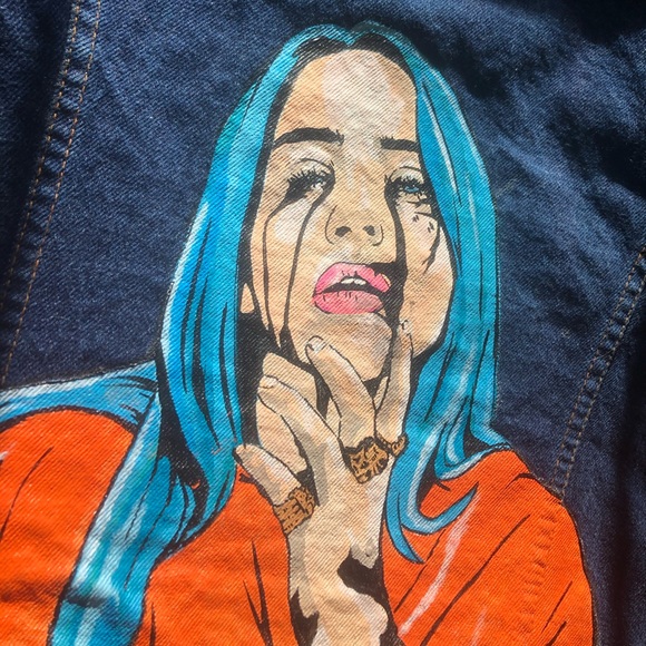 Hand painted Billie Eilish denim jean jacket - Picture 5 of 7